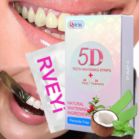 Teeth Whitening Strip 24-Treatment Kit: 48 strips, non-peroxide agent, enamel-safe green strips. Uses PAP for deep stain removal