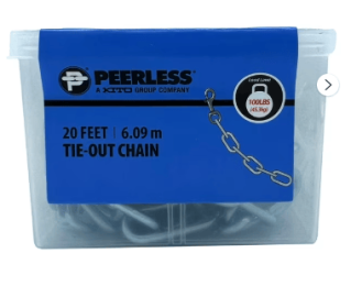 20-Foot Pet Tie-Out Chain, Heavy-Duty, Dog Tie-Out, Peerless Chain Company, #4837060