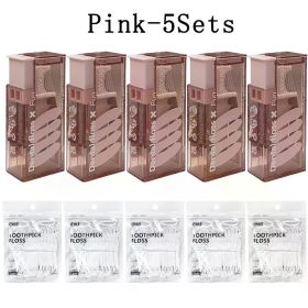 10Sets Portable Floss Holder Automatic Ejectable Includes 10Pcs Floss Organizer Press-on Carry-on Disposable Flossing Sticks (Color: Pink-5Sets)