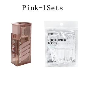 10Sets Portable Floss Holder Automatic Ejectable Includes 10Pcs Floss Organizer Press-on Carry-on Disposable Flossing Sticks (Color: Pink-1Sets)