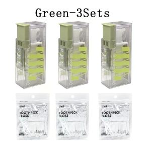 10Sets Portable Floss Holder Automatic Ejectable Includes 10Pcs Floss Organizer Press-on Carry-on Disposable Flossing Sticks (Color: Green-3Sets)