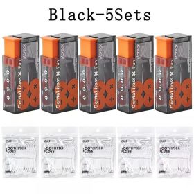 10Sets Portable Floss Holder Automatic Ejectable Includes 10Pcs Floss Organizer Press-on Carry-on Disposable Flossing Sticks (Color: Black-5Sets)