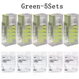10Sets Portable Floss Holder Automatic Ejectable Includes 10Pcs Floss Organizer Press-on Carry-on Disposable Flossing Sticks (Color: Green-5Sets)