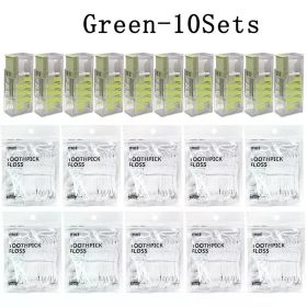 10Sets Portable Floss Holder Automatic Ejectable Includes 10Pcs Floss Organizer Press-on Carry-on Disposable Flossing Sticks (Color: Green-10Sets)