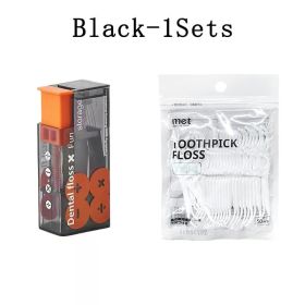10Sets Portable Floss Holder Automatic Ejectable Includes 10Pcs Floss Organizer Press-on Carry-on Disposable Flossing Sticks (Color: Black-1Sets)